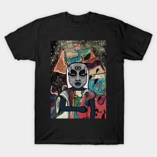 Polkadot - Green-Eyed Female Character with Indian Mask and Mystery Night Background T-Shirt